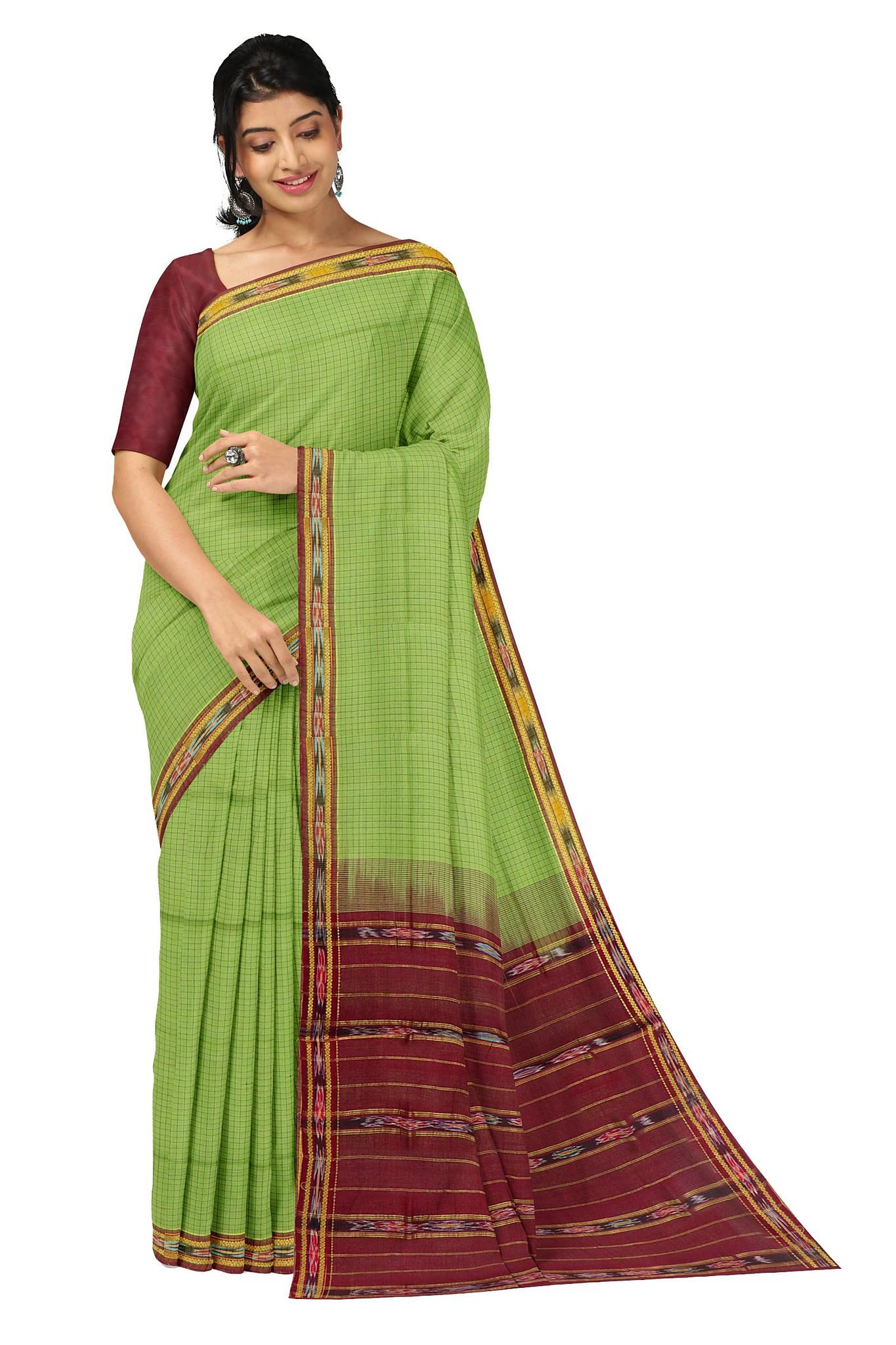 APCO Handloom (A Andhra Pradesh Govt Emporium)- Women's Traditional Pure Handloom Bandar/Polavaram Green Cotton Saree,Cotton Saree | PBS0005