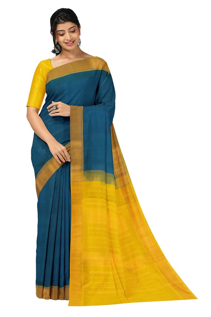 APCO Handloom - Women's Venkatagiri SICO Cotton Blend Handloom Saree, Blue 02 - Sarees | Buy online on ZillyBuy