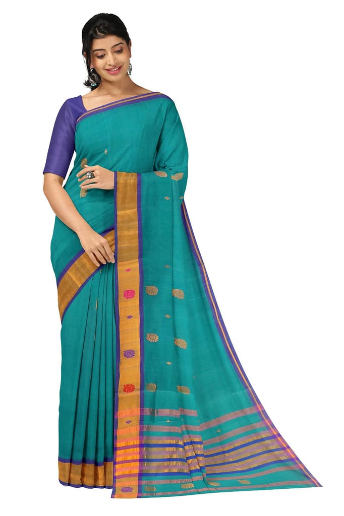 APCO Handloom - Women's Venkatagiri Pure Cotton Handloom Saree, Blue 07 - Sarees | Buy online on ZillyBuy