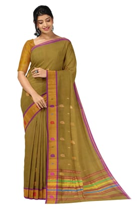 APCO Handloom - Women's Venkatagiri Pure Cotton Handloom Saree, Brown 05
