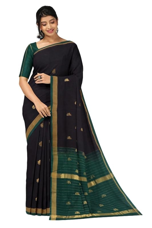 APCO Handloom - Women's Rahajmundry Pure Cotton Handloom Saree (Black) - Sarees | Buy online on ZillyBuy