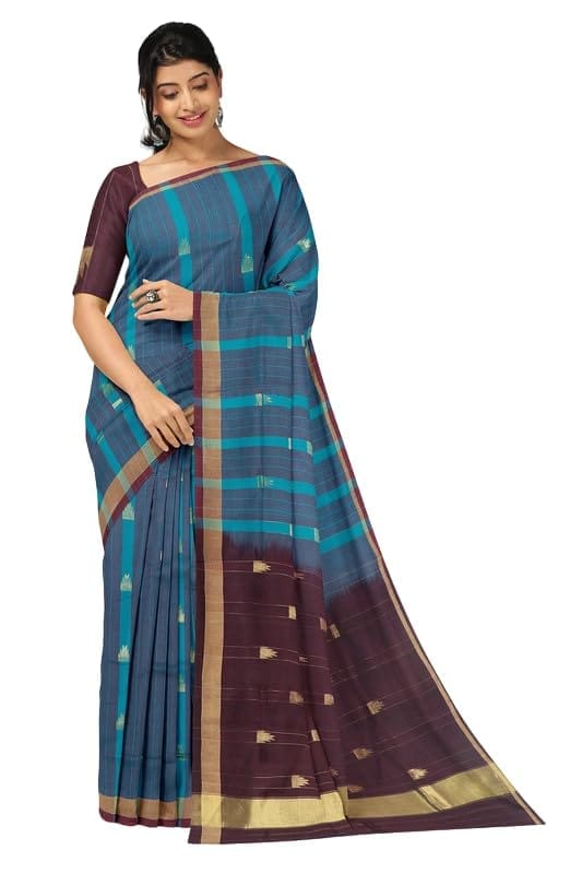 APCO Handloom - Women's Rahajmundry Pure Cotton Handloom Saree (Blue)