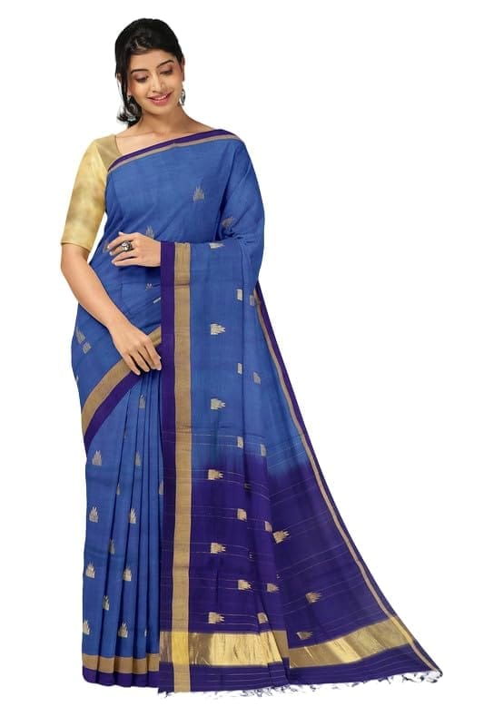 APCO Handloom - Women's Rahajmundry Pure Cotton Handloom Saree (Blue) - Sarees | Buy online on ZillyBuy
