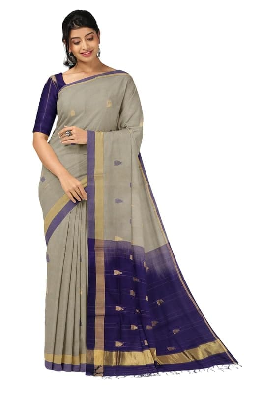 APCO Handloom - Women's Rahajmundry Pure Cotton Handloom Saree (Grey) - Sarees | Buy online on ZillyBuy