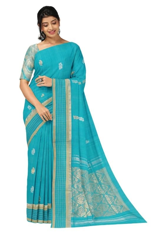 APCO Handloom - Women's Rahajmundry Pure Cotton Handloom Saree (Blue) - Sarees | Buy online on ZillyBuy