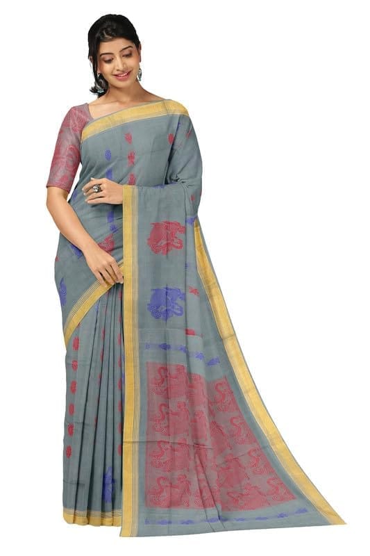 APCO Handloom - Women's Rahajmundry Pure Cotton Grey Handloom Saree (Angara Handloom Saree) 101 - Sarees | Buy online on ZillyBuy