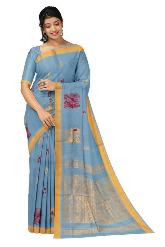 APCO Handloom - Women's Rahajmundry Pure Cotton Grey Handloom Saree (Angara Handloom Saree) 81 - Sarees | Buy online on ZillyBuy