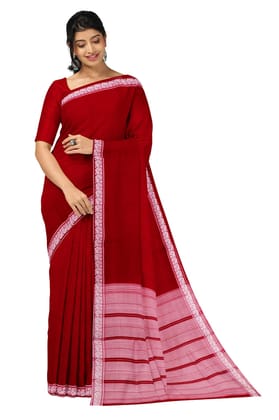 APCO Handloom (A Andhra Pradesh Govt Emporium)- Women's Traditional Pure Handloom Bandar/Polavaram Red Cotton Saree | PBS0082