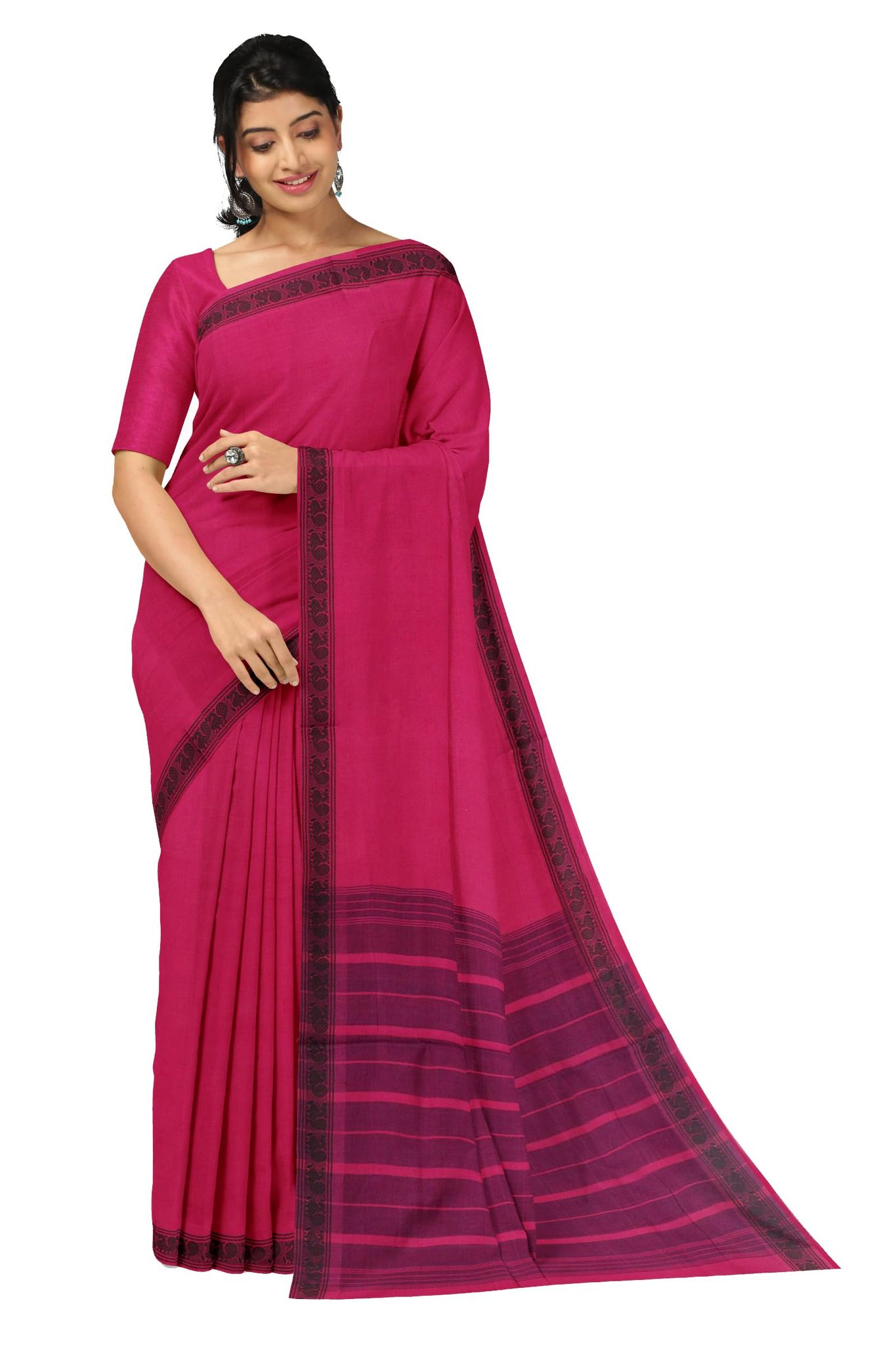 APCO Handloom (A Andhra Pradesh Govt Emporium)- Women's Traditional Pure Handloom Bandar/Polavaram Pink Cotton Saree | PBS0072