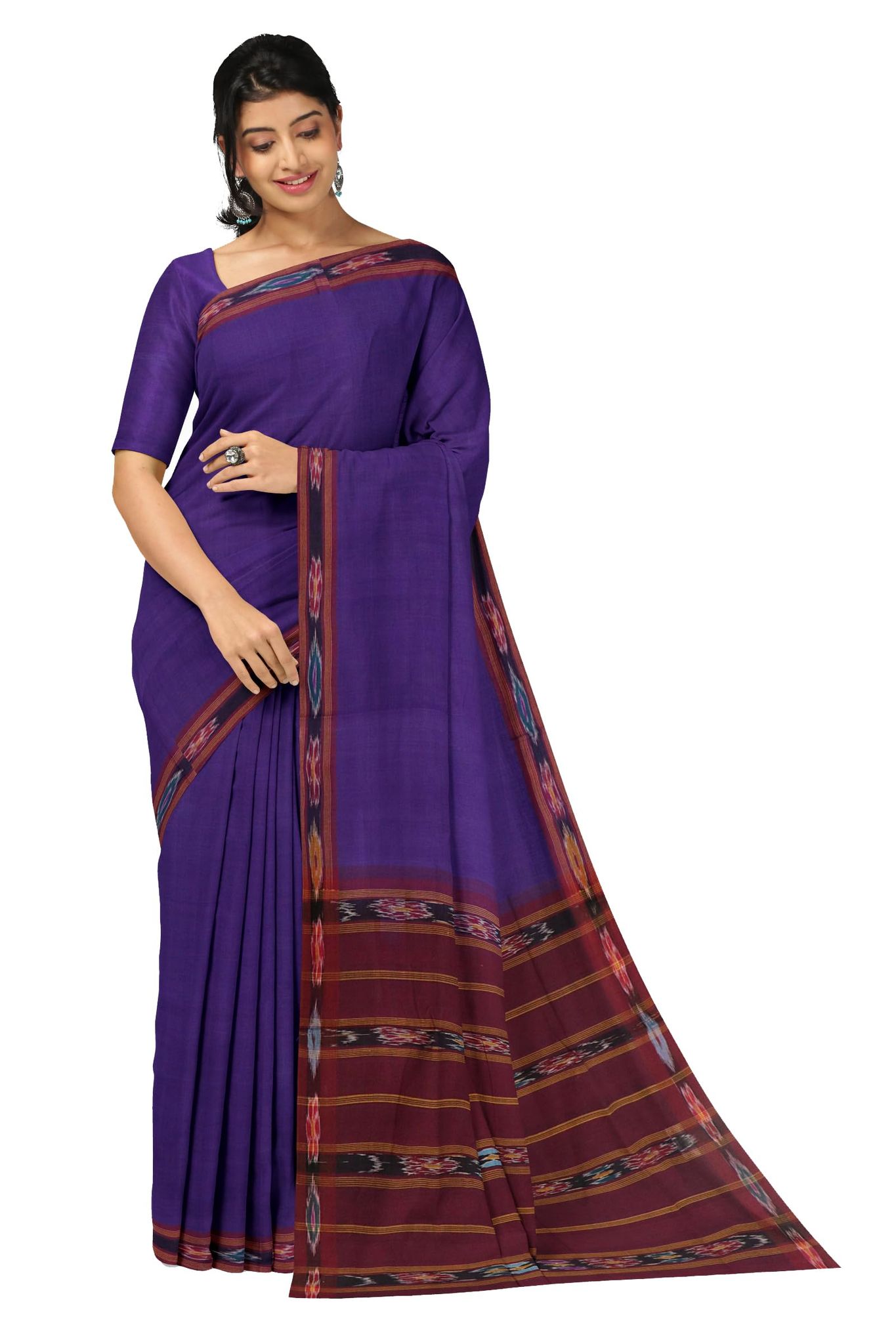 APCO Handloom (A Andhra Pradesh Govt Emporium)- Women's Traditional Pure Handloom Bandar/Polavaram Purple Cotton Saree | PBS0065