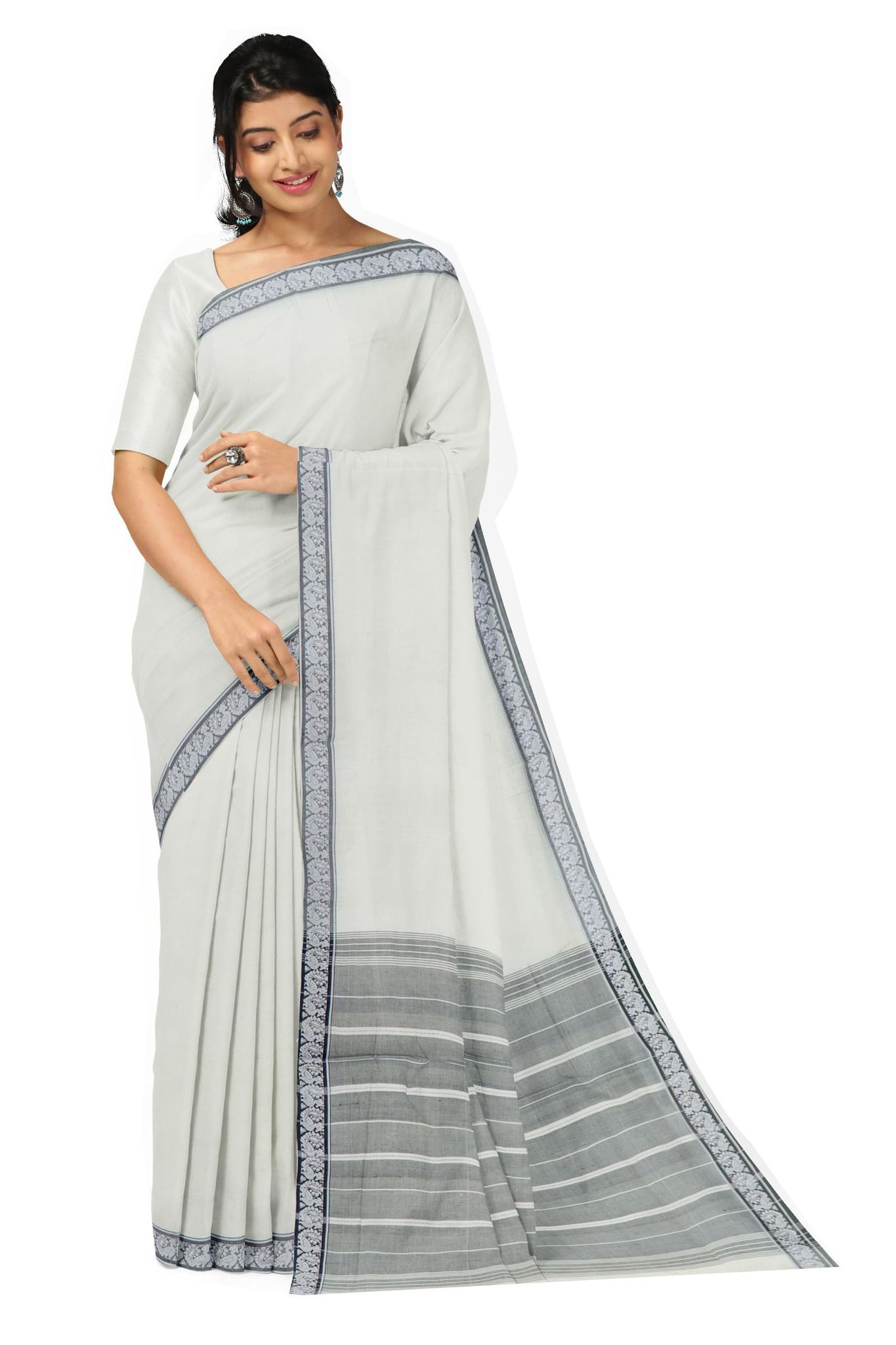 APCO Handloom (A Andhra Pradesh Govt Emporium)- Women's Traditional Pure Handloom Bandar/Polavaram Off White Cotton Saree | PBS0071
