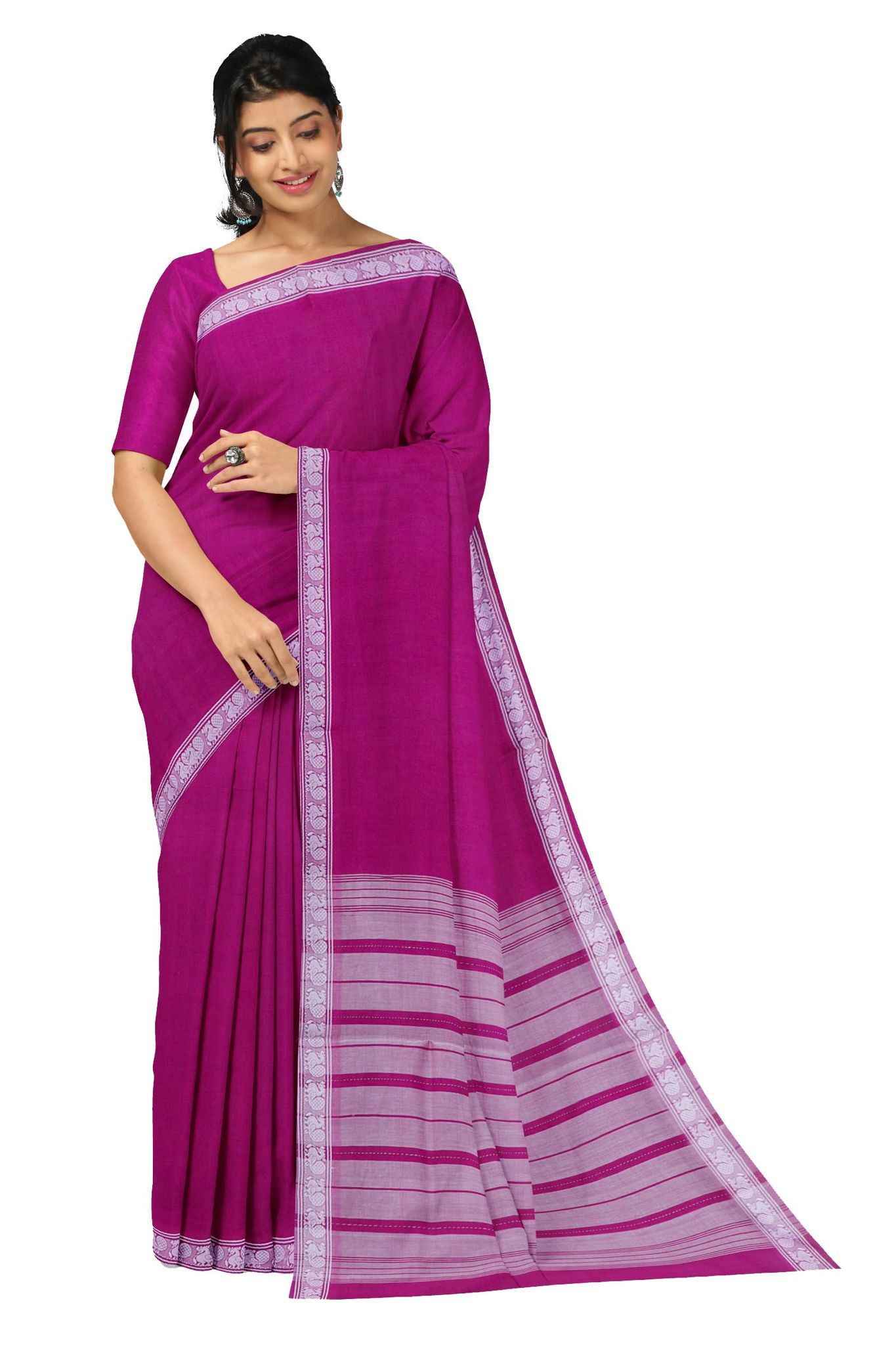 APCO Handloom (A Andhra Pradesh Govt Emporium)- Women's Traditional Pure Handloom Bandar/Polavaram Pink Cotton Saree | PBS0067