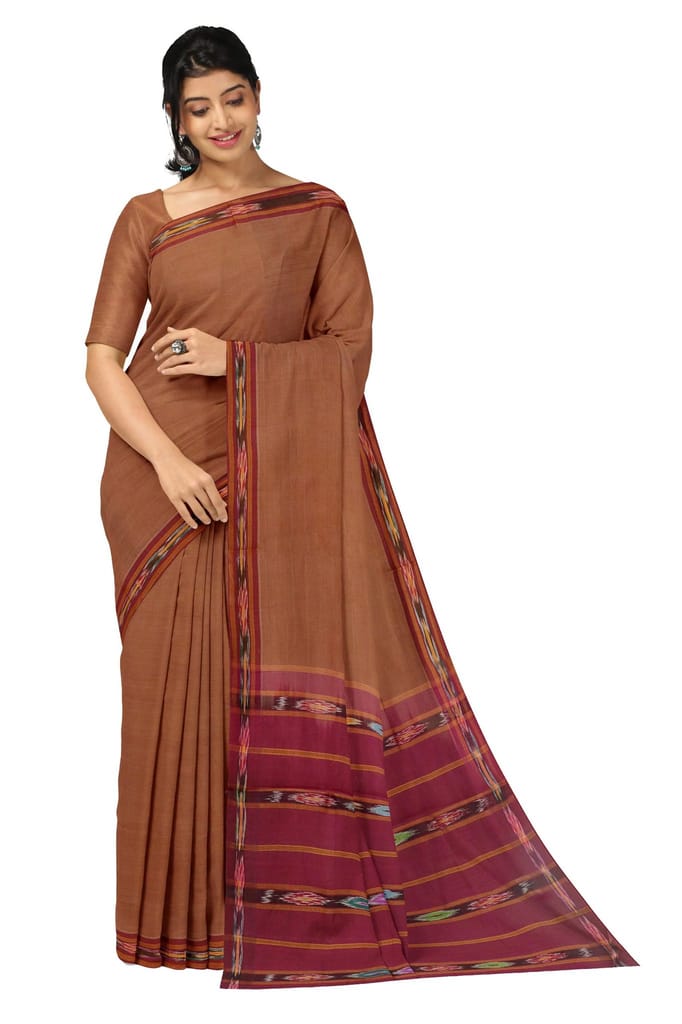 APCO Handloom (A Andhra Pradesh Govt Emporium)- Women's Traditional Pure Handloom Bandar/Polavaram Brown Cotton Saree | PBS0060 - Sarees | Buy online on ZillyBuy