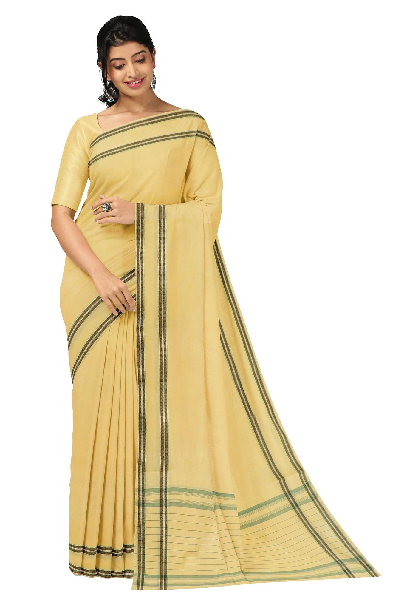 APCO Handloom (A Andhra Pradesh Govt Emporium)- Women's Traditional Pure Handloom Bandar/Polavaram Yellow Cotton Saree | PBS0048