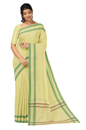 APCO Handloom (A Andhra Pradesh Govt Emporium)- Women's Traditional Pure Handloom Bandar/Polavaram Yellow Cotton Saree | PBS0049