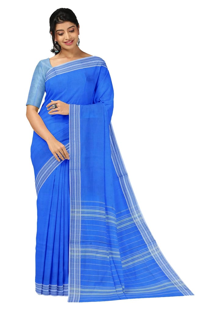APCO Handloom (A Andhra Pradesh Govt Emporium)- Women's Traditional Pure Handloom Bandar/Polavaram Blue Cotton Saree | PBS0043 - Sarees | Buy online on ZillyBuy