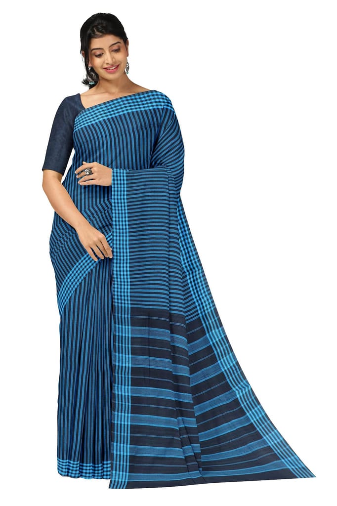 APCO Handloom (A Andhra Pradesh Govt Emporium)- Women's Traditional Pure Handloom Bandar/Polavaram Blue Cotton Saree | PBS0023 - Sarees | Buy online on ZillyBuy