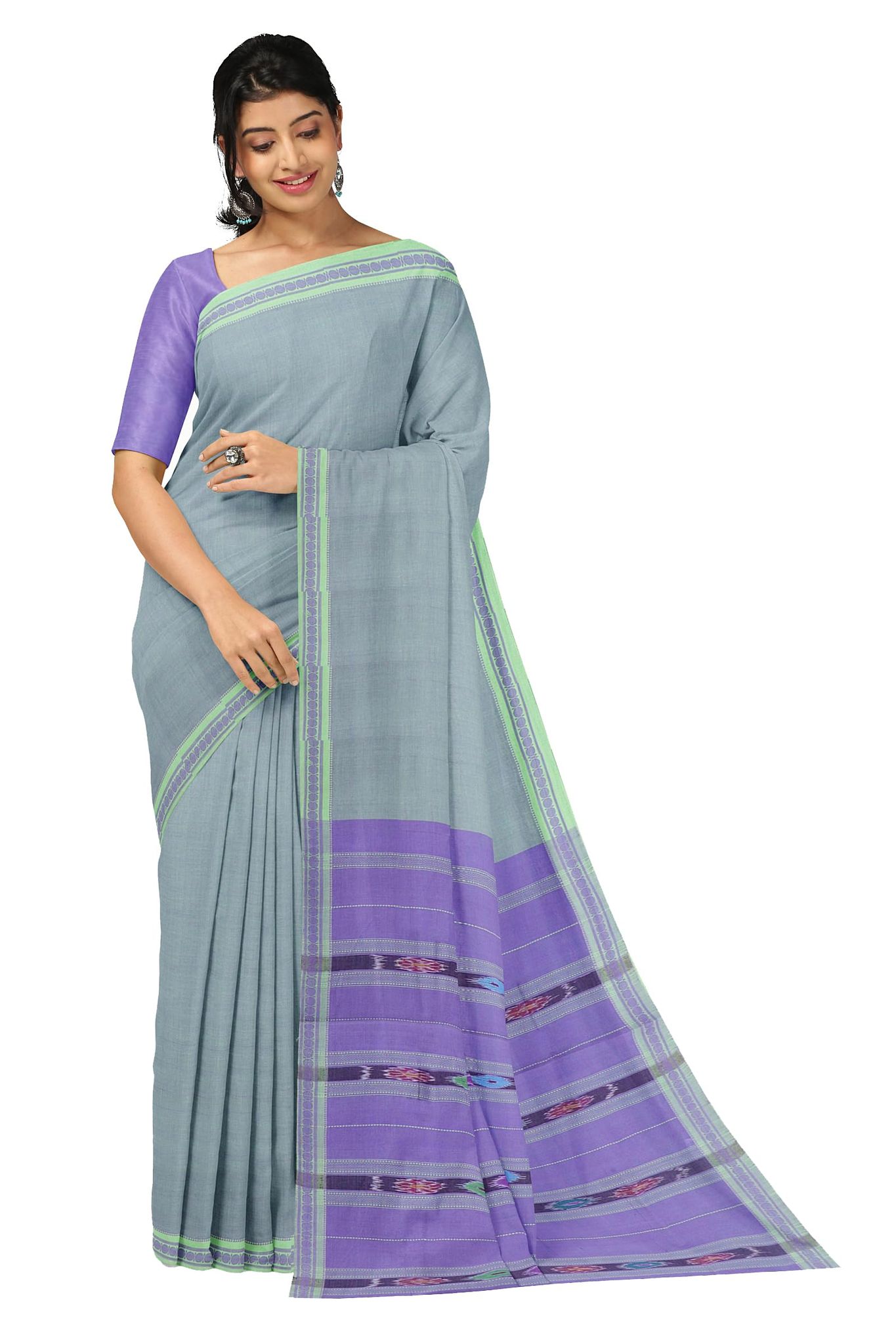 APCO Handloom (A Andhra Pradesh Govt Emporium)- Women's Traditional Pure Handloom Bandar/Polavaram Grey Cotton Saree | PBS0015