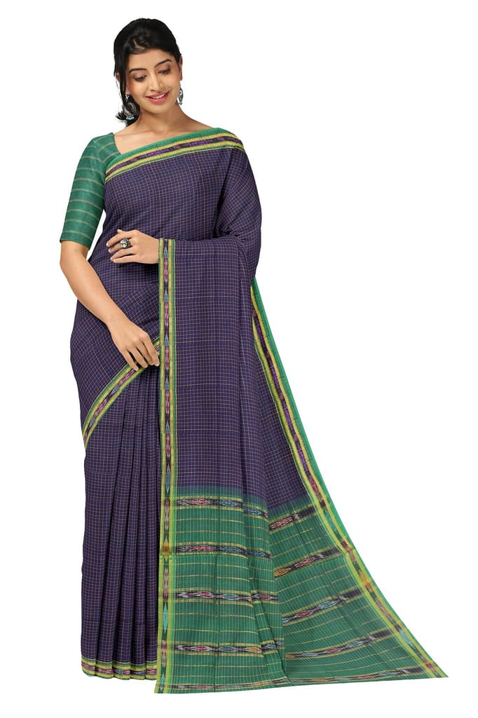 APCO Handloom (A Andhra Pradesh Govt Emporium)- Women's Traditional Pure Handloom Bandar/Polavaram Blue Cotton Saree | PBS0009 - Sarees | Buy online on ZillyBuy