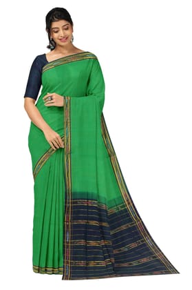 APCO Handloom (A Andhra Pradesh Govt Emporium)- Women's Traditional Pure Handloom Bandar/Polavaram Green Cotton Saree | PBS0001