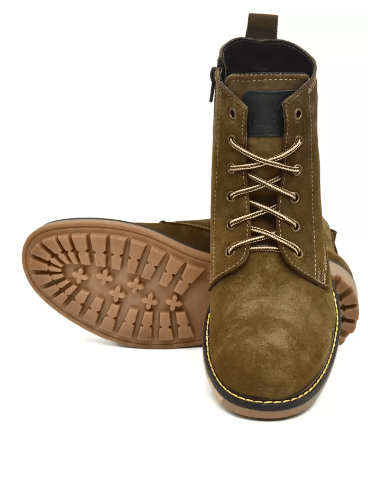 Warnex Zelt High quality Italian suede leather side zip casual Boots For Men (Olive, 9)