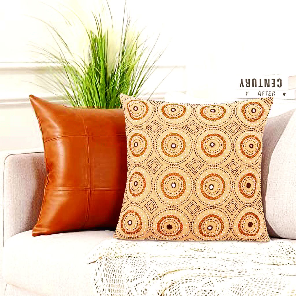 fashnita Embroidered Cushions Cover (Pack of 2, 16 cm*16 cm, Brown)