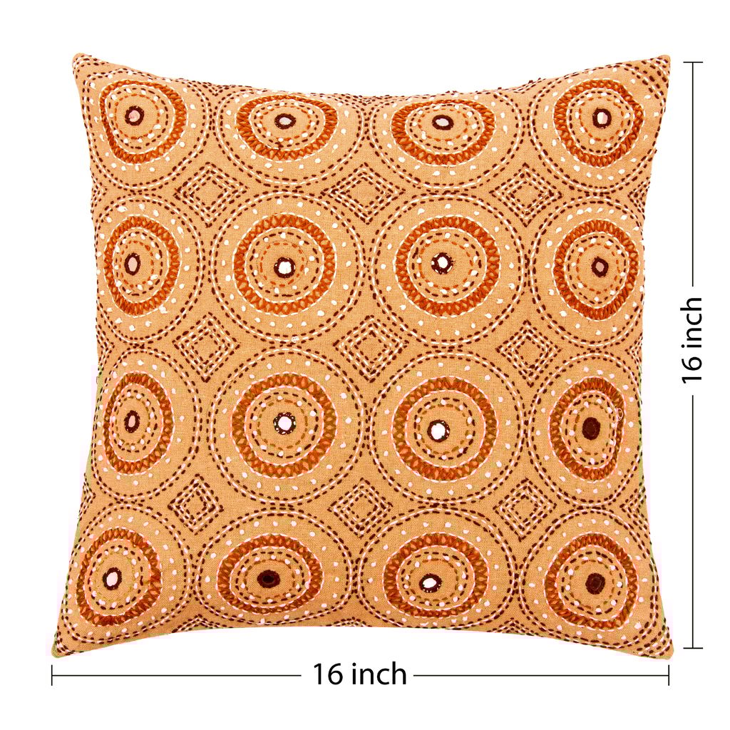 fashnita Embroidered Cushions Cover (Pack of 2, 16 cm*16 cm, Brown)