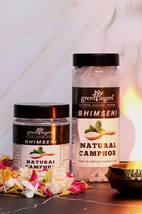 Green Fingers ; Bhimseni Camphor Jar (Bhimseni Camphor Block  Herbal Incense. Natural Aroma. Cow Dung, Kapur, & Other Natural Ingredients.