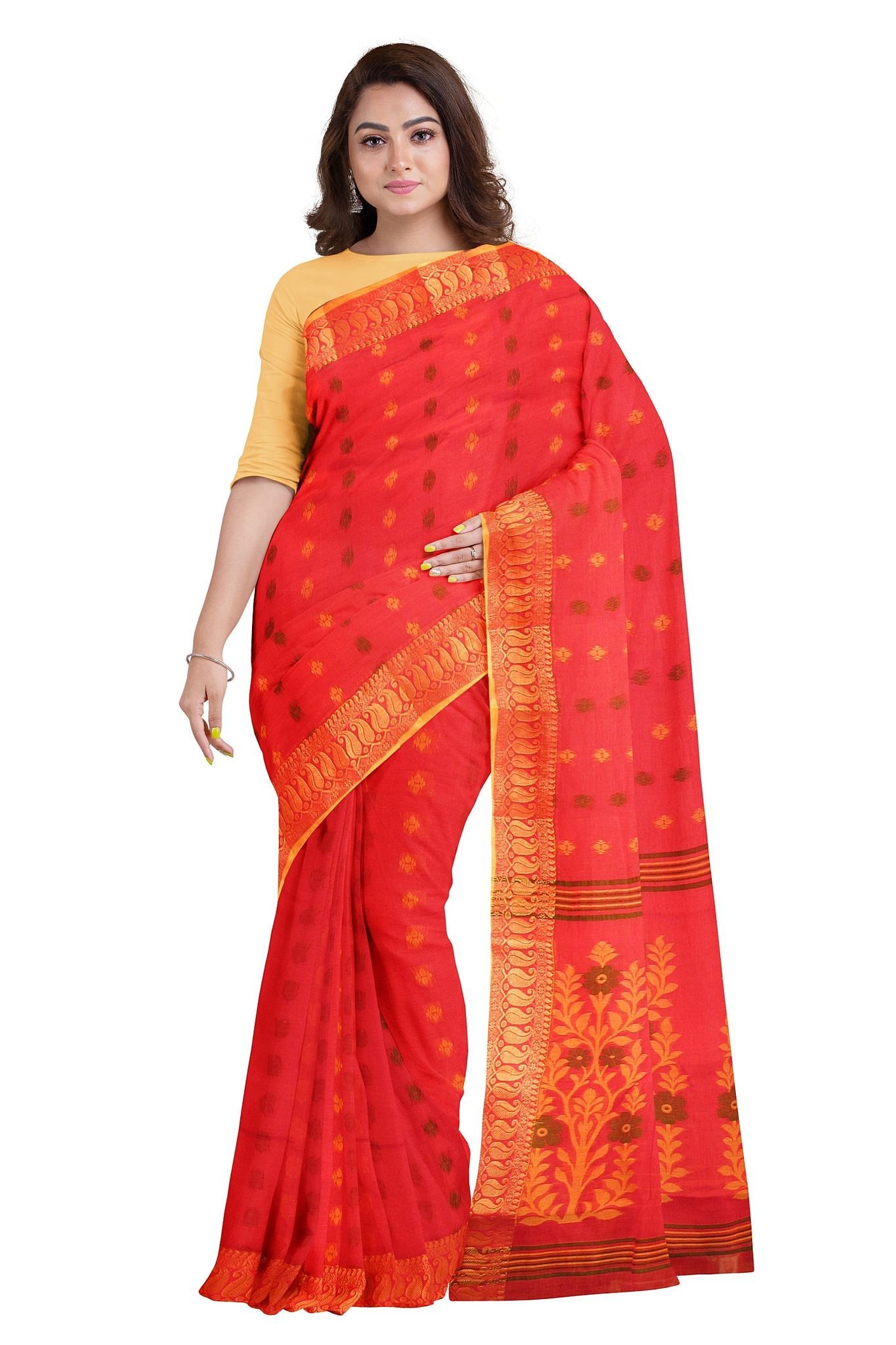 The Red Cotton Benarasi Saree