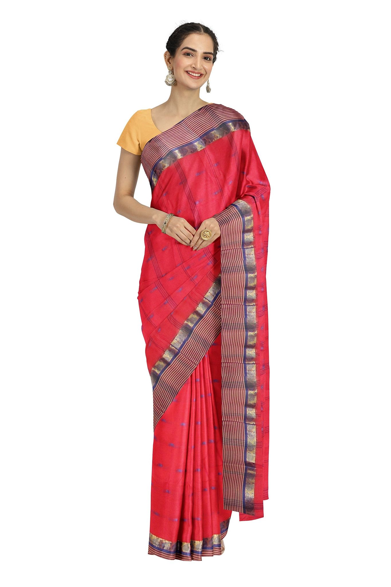 A Blue And Pink Tant Saree