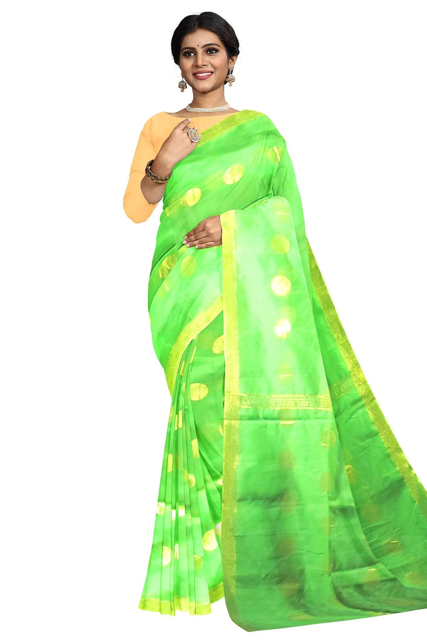 Handloom Saree On A Green Base