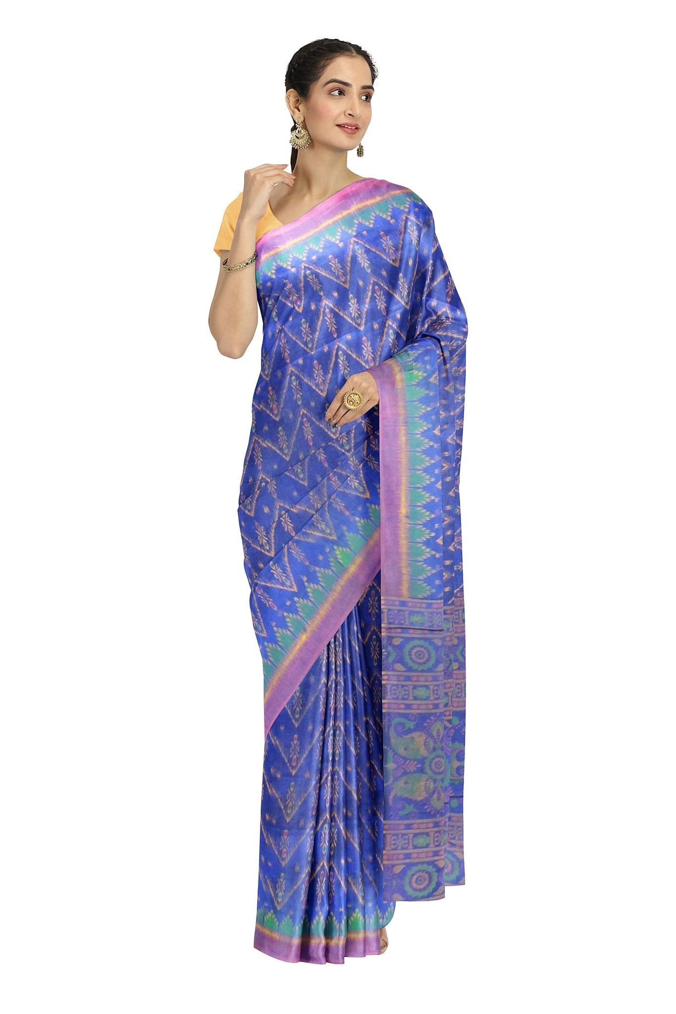 Handloom Saree On A Light Blue Base