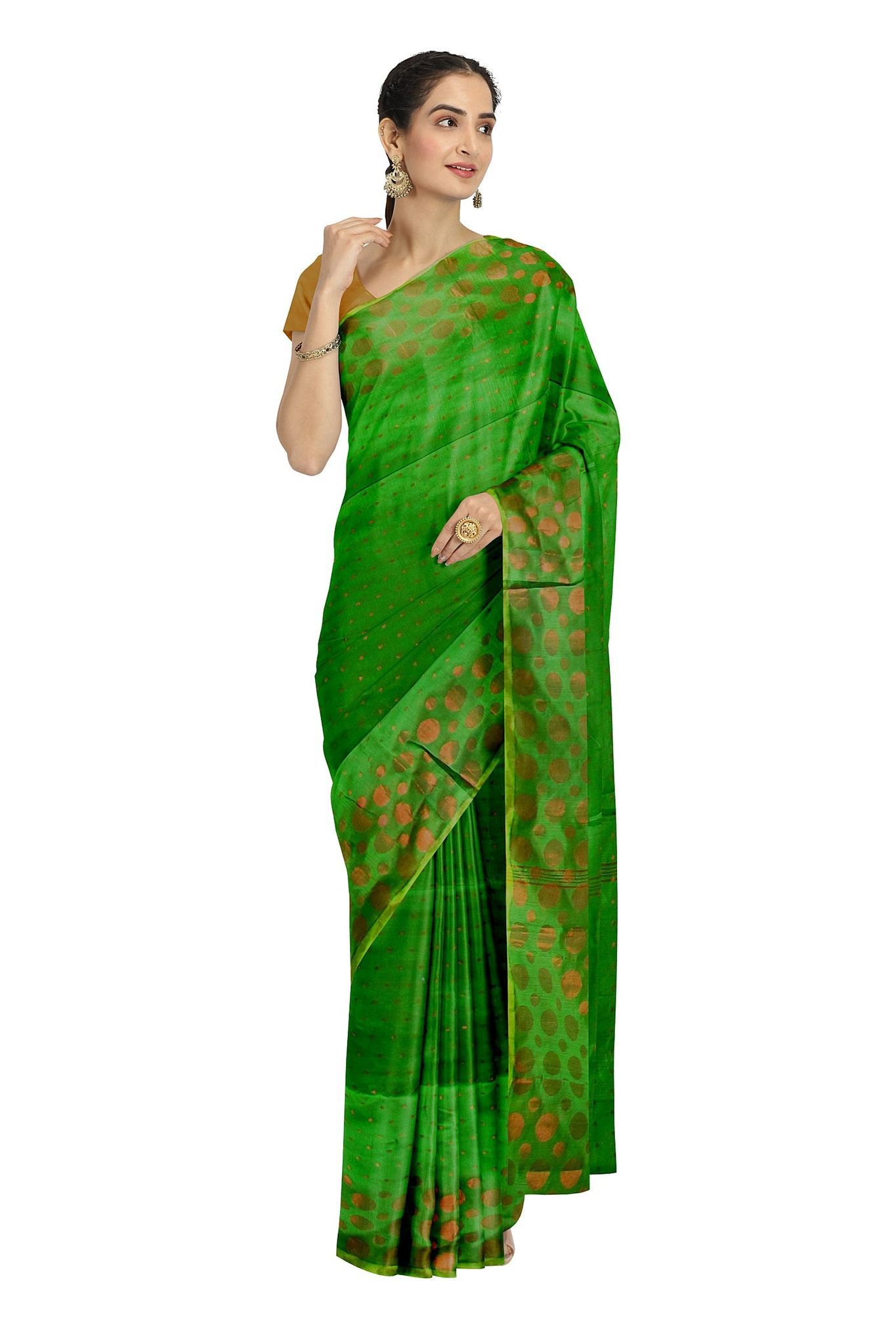 Handloom Saree On A Green Base