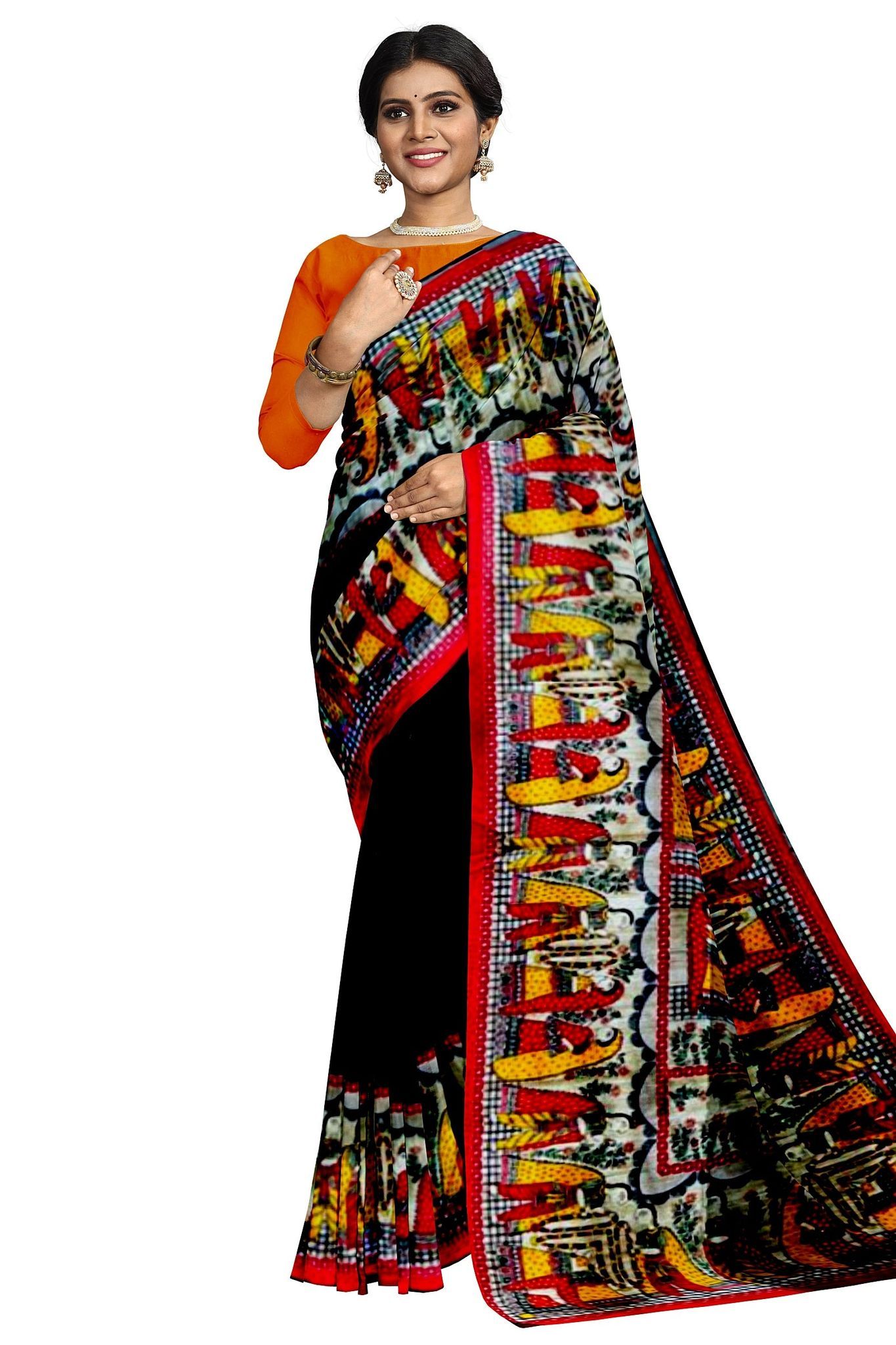 Madhubani Print Saree On A Black Base