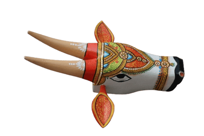 SUSHILA VAISHNAV; KB ART Wooden Handpainted Patachitra Cow Head for Wall décor Home décor office décor 10 Inch White colour