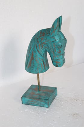 SUSHILA VAISHNAV; KB ART Turquoise Distressed Hand Carved Wooden Horse Head Tabletop Décor  10 Inch Home décor Table décor Office Decor