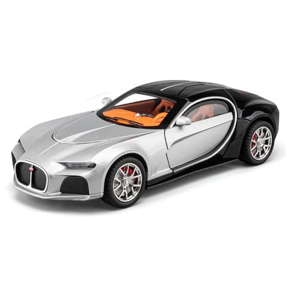 KTRS ENTERPRISE 1:24 Alloy Metal Pull Back Die-cast Car Model Car Pull Back car Super car with Openable Doors with Sound and Light Doors  Light Music Toys for Kids (Bogetti Atlenc sports car)