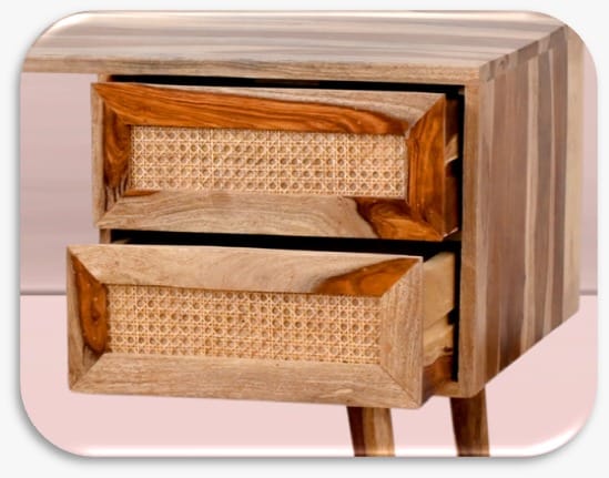 Jamani art craft study table of sheesham wood with Chair ,for Living Dining Bedroom Natural Cane Woven Back and a Comfortable Cane seat