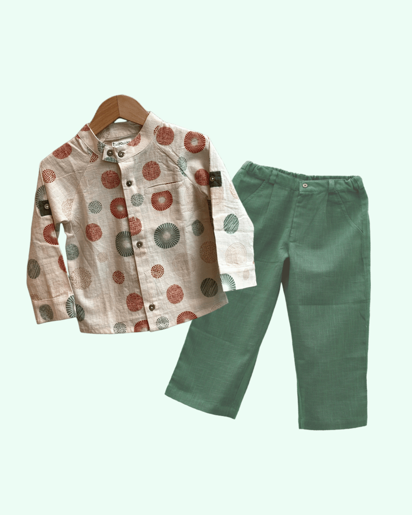 Earthy Green Smart Pants + Little Man Polka Dot Shirt