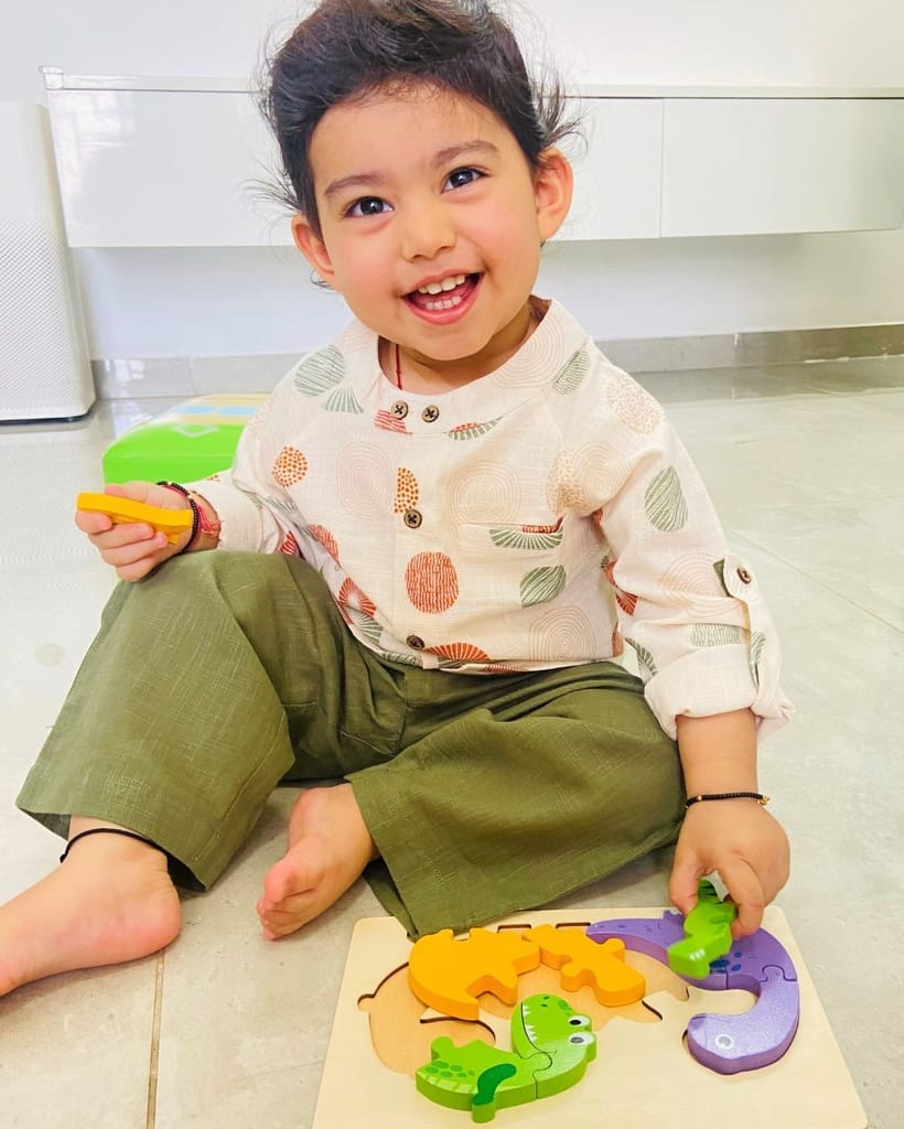 Earthy Green Smart Pants + Little Man Polka Dot Shirt
