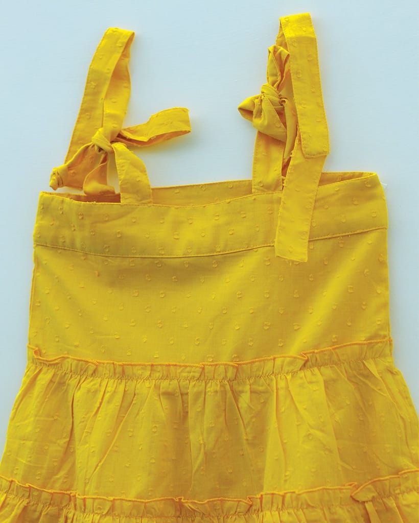 Marigold Tie-Up Tier Dress + Whimsical White Floral Dress