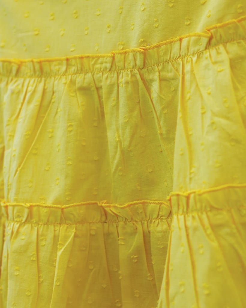 Marigold Tie-Up Tier Dress + Whimsical White Floral Dress