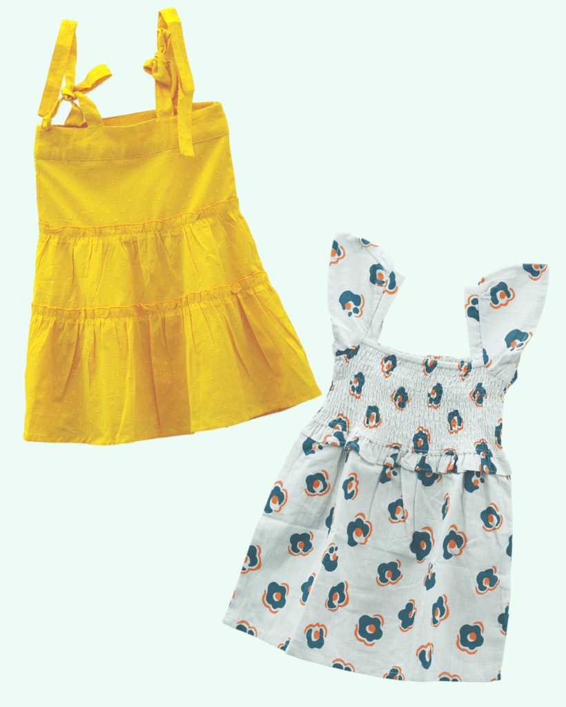 Marigold Tie-Up Tier Dress + Whimsical White Floral Dress