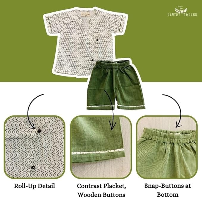 Geometric Top & Green Shorts Baby Set