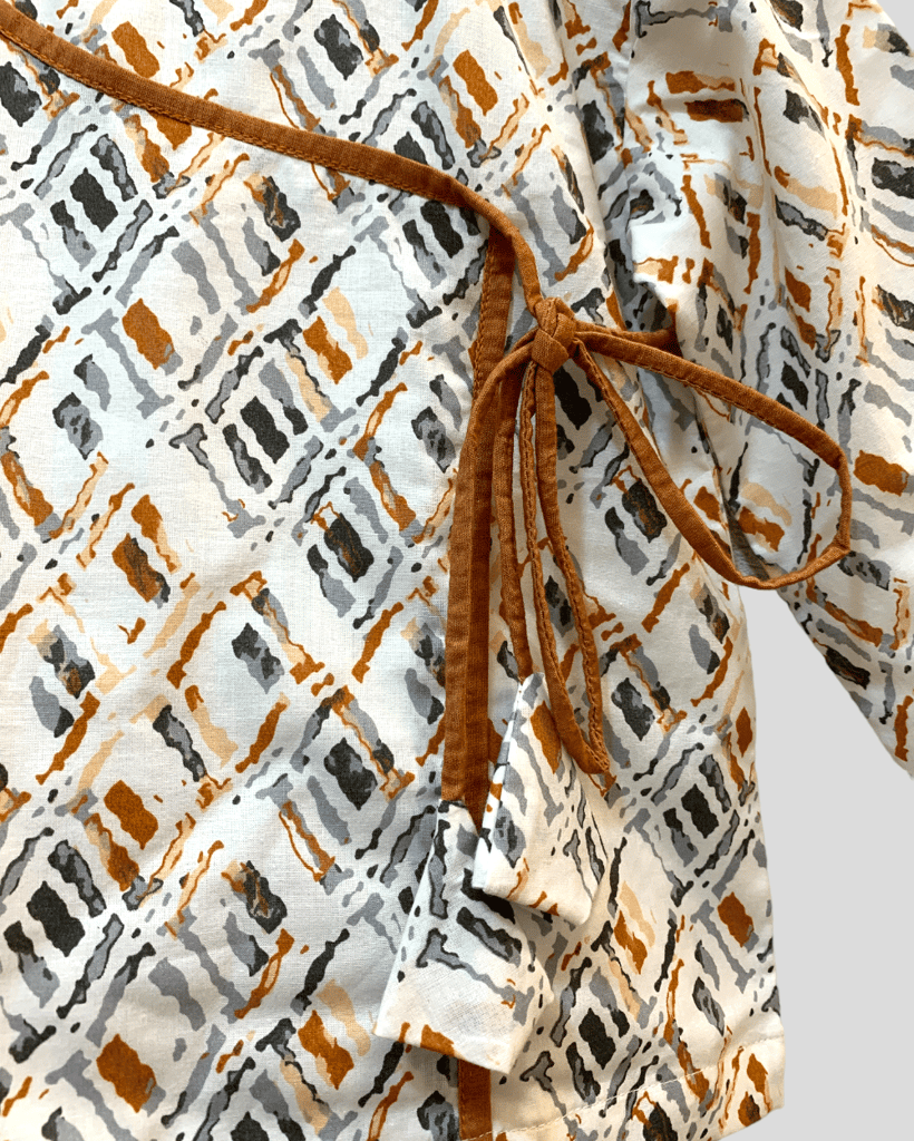 Printed Bagal Bandi Kurta & Brown Dhoti Set