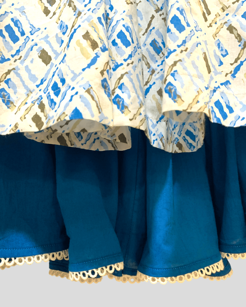 Printed Kurta, Blue Sharara with Dupatta (3 Pcs Set)