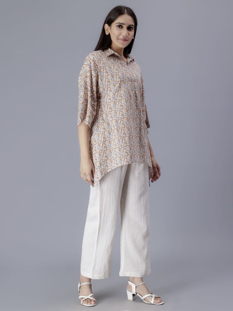 Printed Top & White Pants Co-ord set