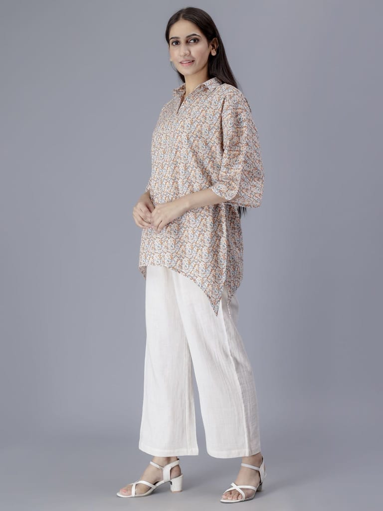 Printed Top & White Pants Co-ord set