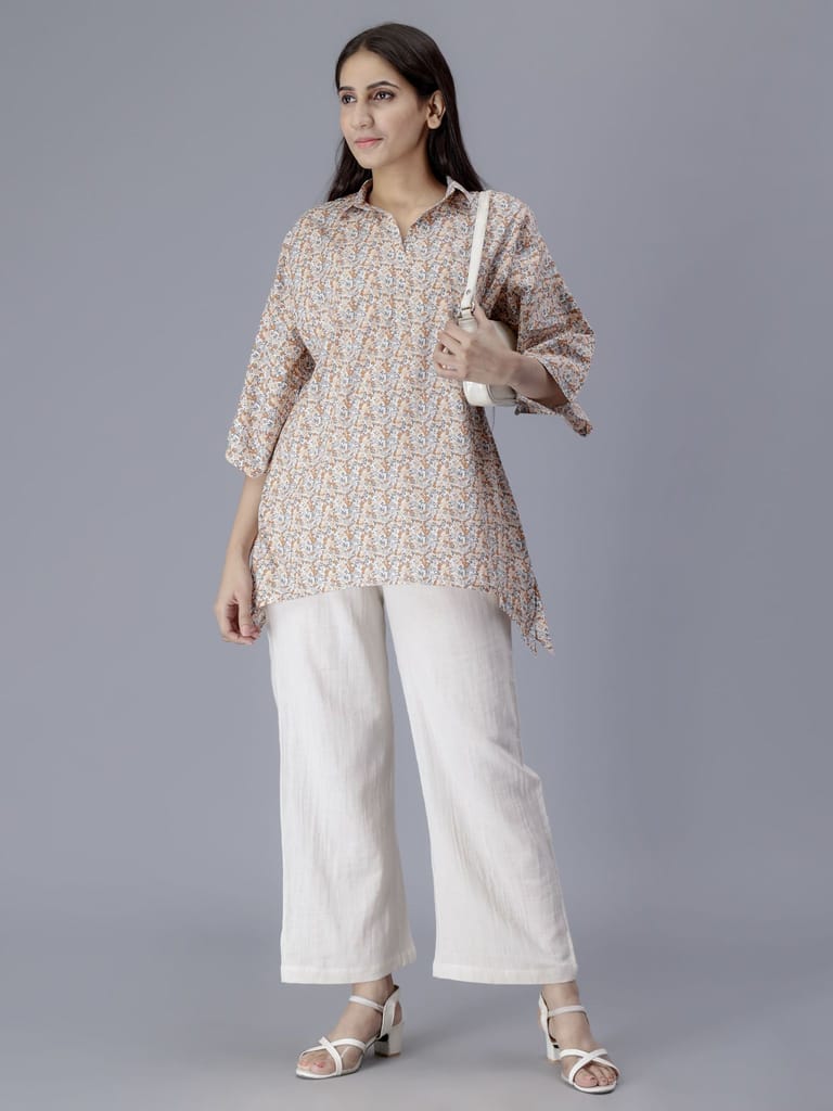 Printed Top & White Pants Co-ord set
