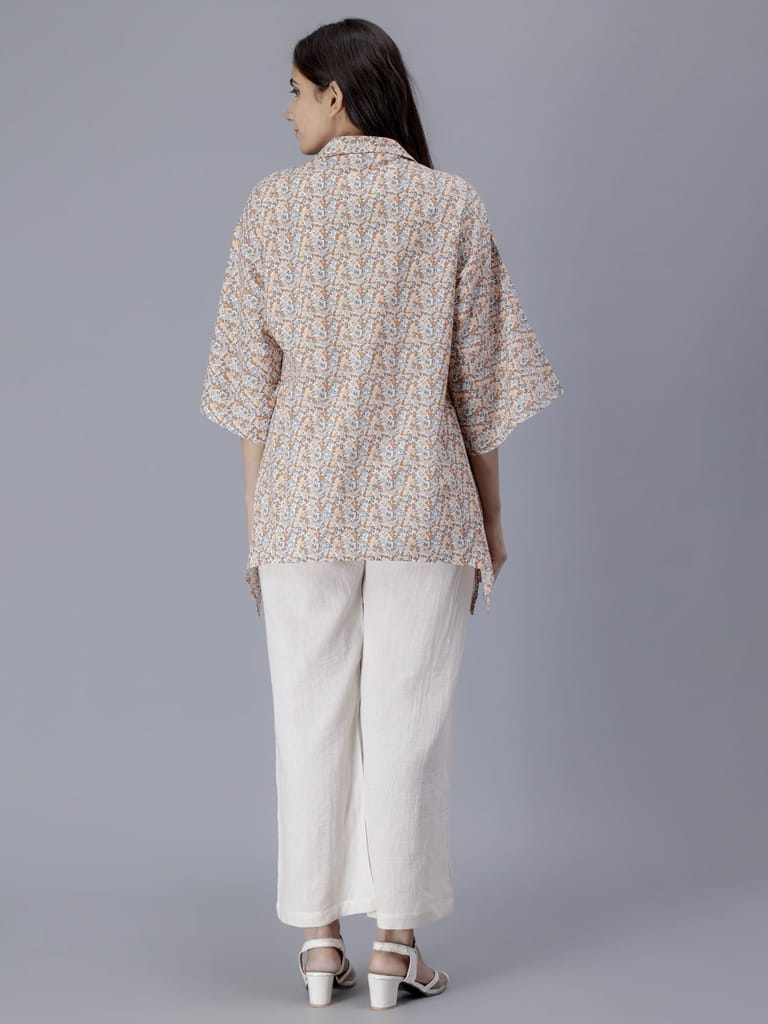 Printed Top & White Pants Co-ord set